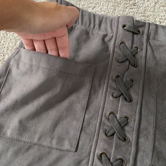 Grey Suede Mini Skirt - Picture 3 of 4